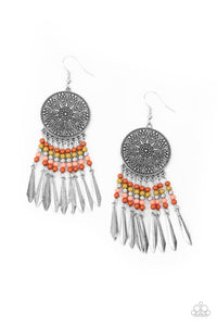 Sun Warrior - Multi Colored Bead and Star Sunburst Disc Earrings - Paparazzi Accessories