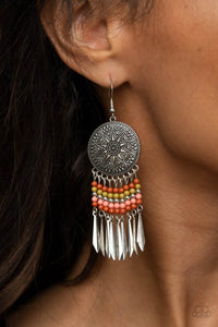 Sun Warrior - Multi Colored Bead and Star Sunburst Disc Earrings - Paparazzi Accessories