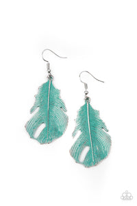 Heads QUILL Roll - Blue Polished Silver Feather Earrings - Paparazzi Accessories