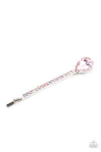 Princess Precision - Pink Teardrop and Iridescent Rhinestone Hair Clip - Paparazzi Accessories