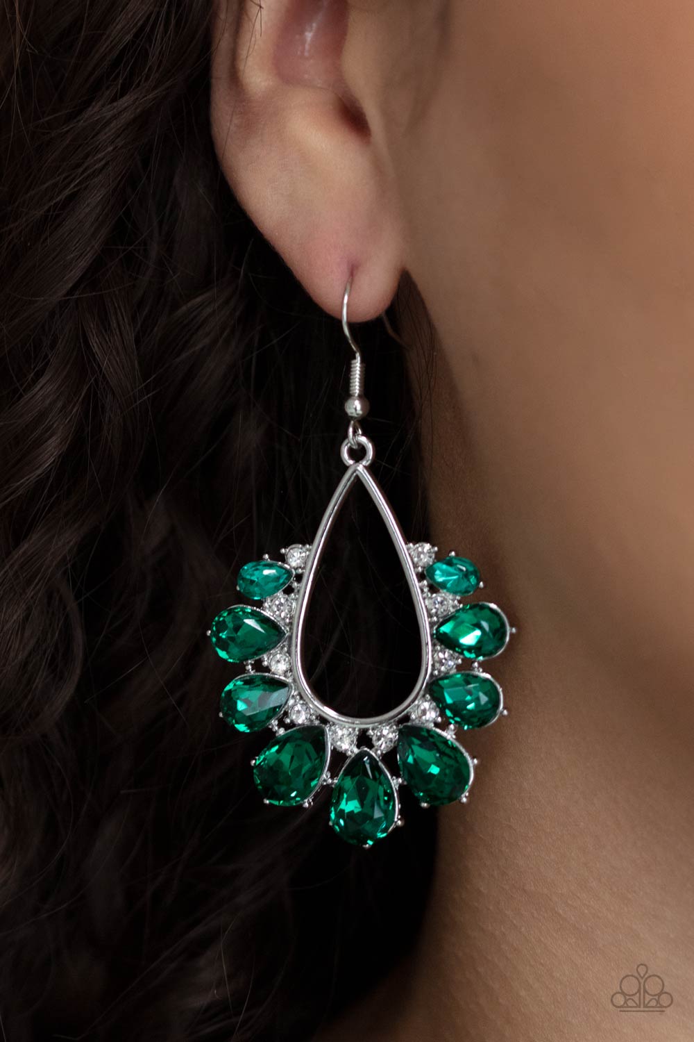 Two Can Play That Game - Green Rhinestone Earrings - Paparazzi Accessories