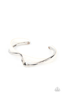 Craveable Curves - White Acrylic and Silver Cuff Bracelet - Paparazzi Accessories