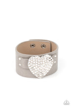 Load image into Gallery viewer, Flauntable Flirt - Silver Leather Wrap Bracelet with Rhinestone Heart - Paparazzi Accessories