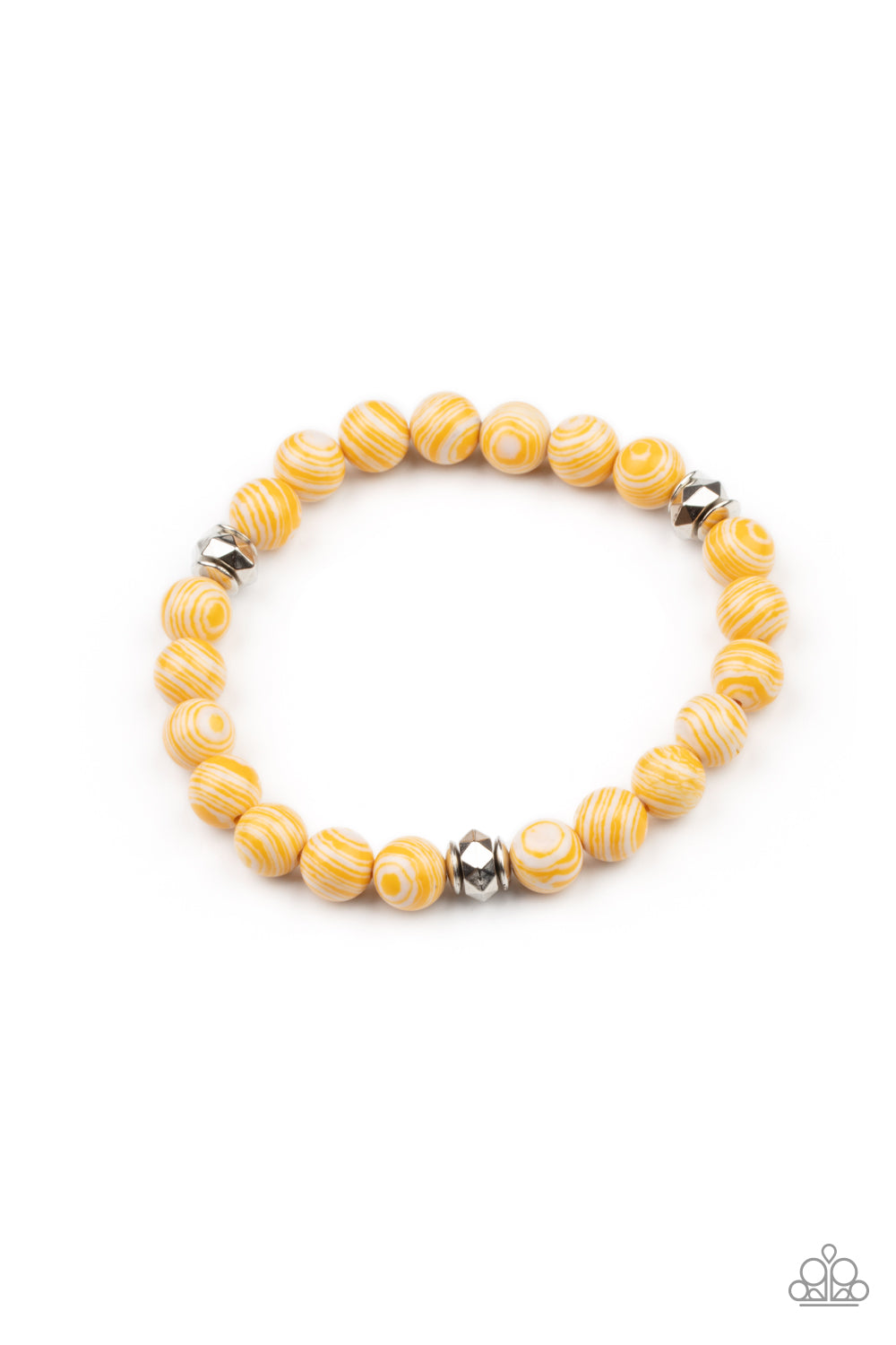 Awakened - Yellow and White Marble Bead Stretchy Bracelet - Paparazzi Accessories
