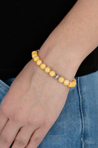 Awakened - Yellow and White Marble Bead Stretchy Bracelet - Paparazzi Accessories