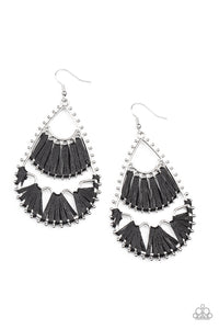 Samba Scene - Black Thread Teardrop Earrings - Paparazzi Accessories