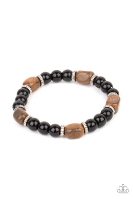 Unity - Brown Tiger Eye and Black Bead Stretchy Bracelet - Paparazzi Accessories