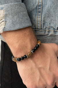 Unity - Brown Tiger Eye and Black Bead Stretchy Bracelet - Paparazzi Accessories