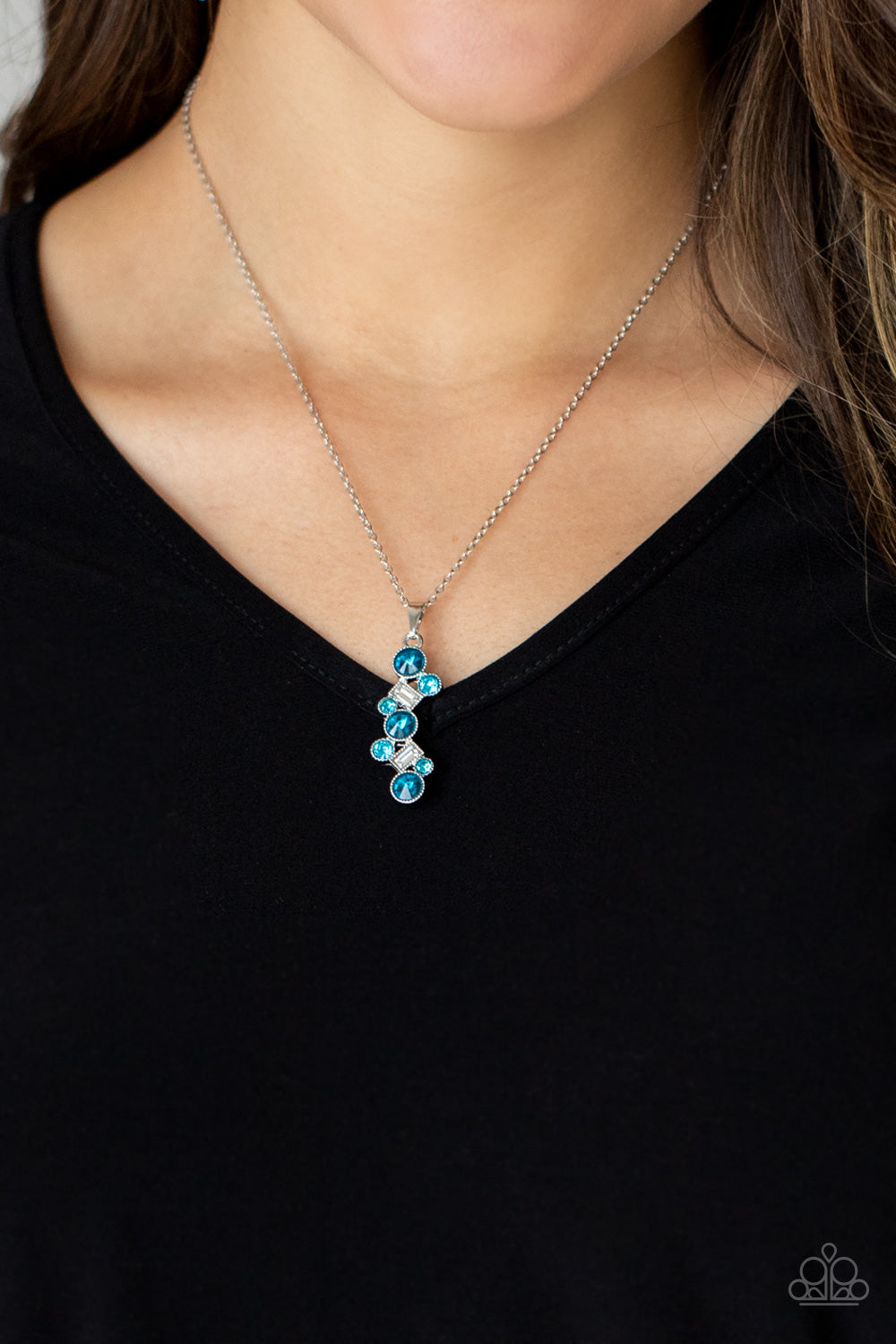 Classically Clustered - Blue and White Rhinestone Necklace - Paparazzi Accessories