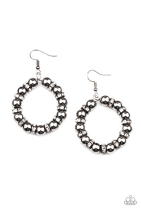 Cosmic Halo - Black / Gunmetal and Iridescent Rhinestone Earrings - Paparazzi Accessories 