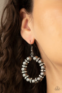 Cosmic Halo - Black / Gunmetal and Iridescent Rhinestone Earrings - Paparazzi Accessories 