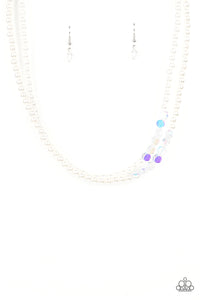 Poshly Petite - White Pearl and Iridescent / Oil Spill Bead Necklace - Paparazzi Accessories