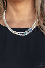 Load image into Gallery viewer, Poshly Petite - White Pearl and Iridescent / Oil Spill Bead Necklace - Paparazzi Accessories