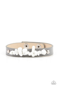 Pebble Paradise - Silver/Gray Leather Wrap Bracelet with White Pebbles - Paparazzi Accessories