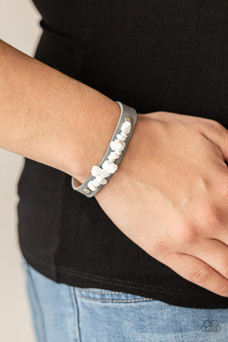 Pebble Paradise - Silver/Gray Leather Wrap Bracelet with White Pebbles - Paparazzi Accessories