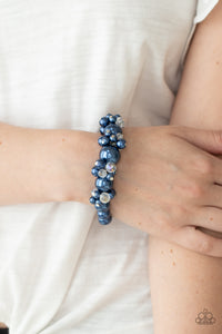Upcycled Upscale - Blue and Crystal Bead Stretchy Bracelet - Paparazzi Accessories
