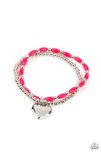 Load image into Gallery viewer, Candy Gram - Pink and Silver Bead Heart Charm Bracelet - Paparazzi Accessories