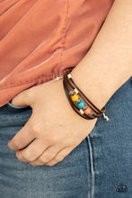 Load image into Gallery viewer, Homespun Radiance - Multi Color - Yellow, Orange, and Blue Urban Pull-Tie Bracelet - Paparazzi Accessories