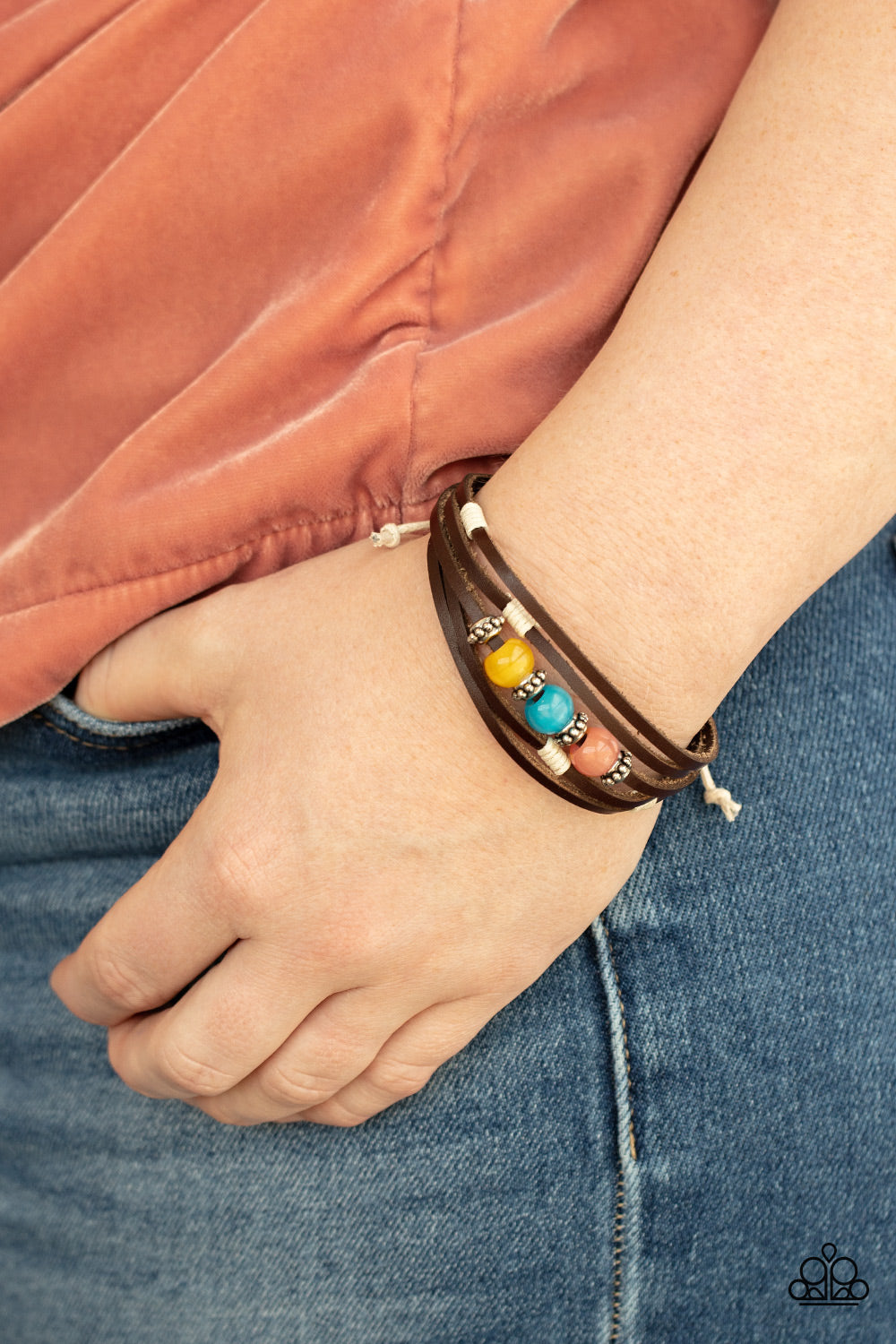 Homespun Radiance - Multi Color - Yellow, Orange, and Blue Urban Pull-Tie Bracelet - Paparazzi Accessories