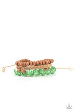 Load image into Gallery viewer, Down HOMESPUN - Green Cat Eye Bead, Wood, and Brown Twine Urban Pull-Tie Bracelet - Paparazzi Accessories