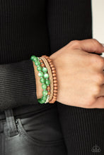 Load image into Gallery viewer, Down HOMESPUN - Green Cat Eye Bead, Wood, and Brown Twine Urban Pull-Tie Bracelet - Paparazzi Accessories