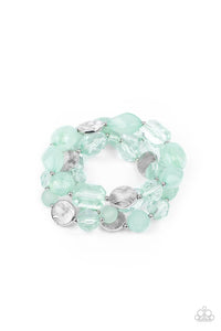Oceanside Bliss - Green and Silver Bead Stretchy Bracelet - Paparazzi Accessories
