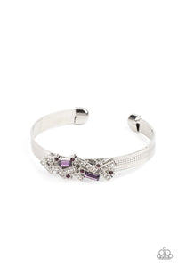 A Chic Clique - Purple and White Rhinestone Silver Cuff Bracelet - Paparazzi Accessories