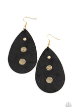 Load image into Gallery viewer, Rustic Torrent - Black and Gold Leather Teardrop Earrings - Paparazzi Accessories