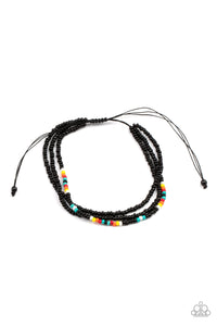 Basecamp Boyfriend - Black and Multi Color Seed Beed Pull-Tie Bracelet - Paparazzi Accessories