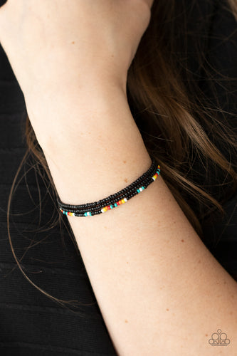 Basecamp Boyfriend - Black and Multi Color Seed Beed Pull-Tie Bracelet - Paparazzi Accessories