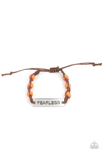 Conversation Piece - Orange Bead and Leather "Fearless" Urban Pull-Tie Bracelet - Paparazzi Accessories