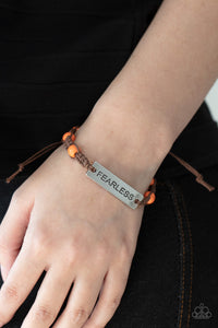 Conversation Piece - Orange Bead and Leather "Fearless" Urban Pull-Tie Bracelet - Paparazzi Accessories