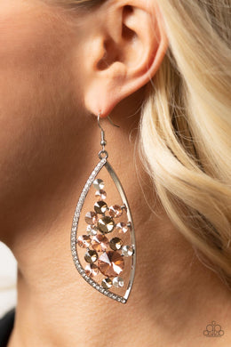 Sweetly Effervescent - Multi - Peach and Golden Rhinestone Earrings - Paparazzi Accessories