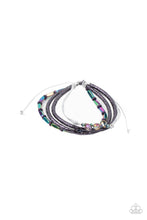 Load image into Gallery viewer, Holographic Hike - Multi &quot;Oil Spill&quot;, Iridescent, and Wood Beaded Pull Tie Bracelet - Paparazzi Accessories