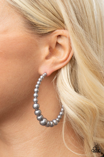 Glamour Graduate - Silver Pearl Hoop Earrings - Paparazzi Accessories