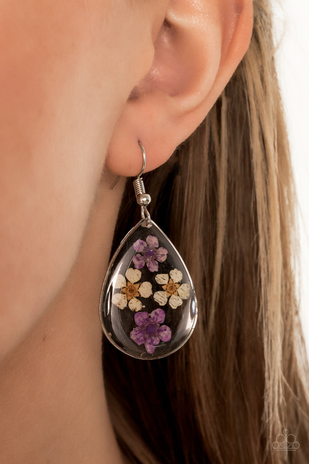 Perennial Prairie - Multi Yellow and Purple Flower Teardrop Earrings - Paparazzi Accessories
