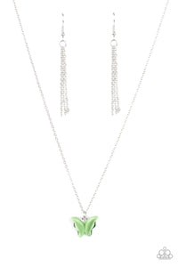 Butterfly Prairies - Green Cat Eye Butterfly Necklace - Paparazzi Accessories