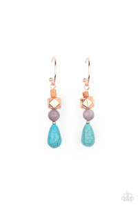 Boulevard Stroll - Copper, Gray, and Turquoise Crackle Stone Hoop Earrings - Paparazzi Accessories