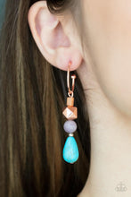 Load image into Gallery viewer, Boulevard Stroll - Copper, Gray, and Turquoise Crackle Stone Hoop Earrings - Paparazzi Accessories