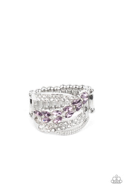 Emulating Elegance - Purple and White Rhinestone Ring - Paparazzi Accessories