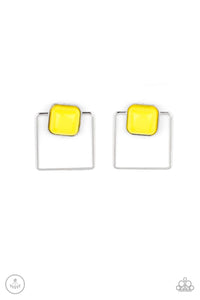 FLAIR and Square - Yellow Square Jacket Earrings - Paparazzi Accessories