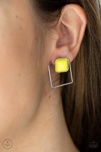 FLAIR and Square - Yellow Square Jacket Earrings - Paparazzi Accessories