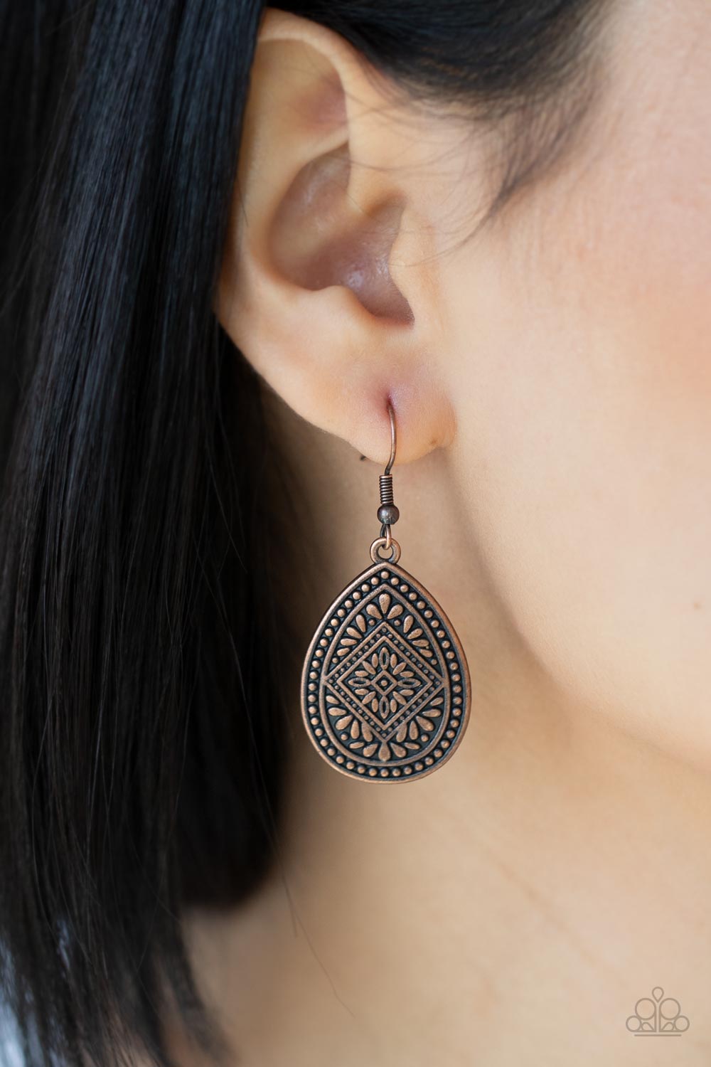 Mayan Mecca - Copper Filigree Teardrop Earrings - Paparazzi Accessories