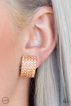 Load image into Gallery viewer, Hollywood Hotshot - Gold Rhinestone Clip-On Earrings - Paparazzi Accessories