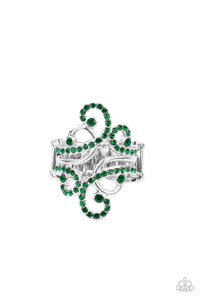 Billowing Beauty - Green Rhinestone Filigree Ring - Paparazzi Accessories