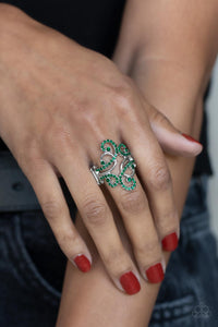 Billowing Beauty - Green Rhinestone Filigree Ring - Paparazzi Accessories