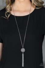 Load image into Gallery viewer, Rhinestone Revolution - White Rhinestone Ball and Fringe Necklace - Paparazzi Accessories 