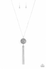 Load image into Gallery viewer, Rhinestone Revolution - White Rhinestone Ball and Fringe Necklace - Paparazzi Accessories 