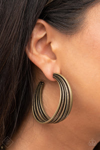 In Sync - Brass Rings Hoop Earrings - Paparazzi Accessories