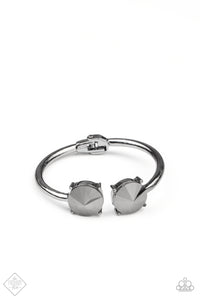 Spark and Sizzle - Black Hematite Rhinestone Hinge Cuff Bracelet - Paparazzi Accessories
